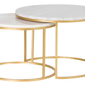 Set 2 Mesas Metal Mármol 60x60x41 50x50x38 Cm