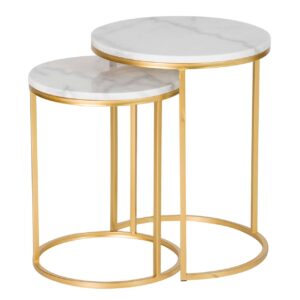Set 2 Mesas Metal Marmol 41x41x50 35x35x43 Cm