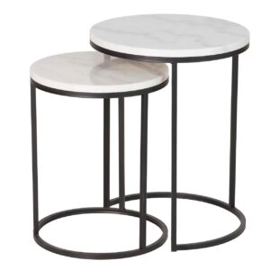 Set 2 Mesas Metal Marmol Negro 41x41x50 35x35x43cm