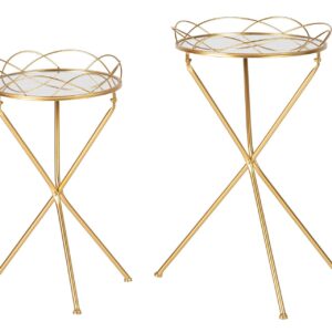 Set 2 Mesas Metal Espejo 44x39x74 42x39x63 Cm