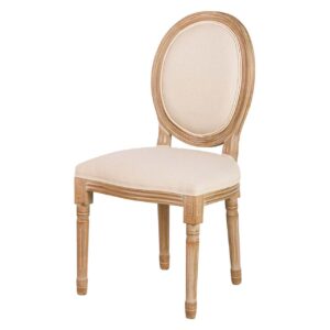 Silla Medallon Lino Patas De Madera 48x48x96 Cm