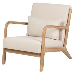 Sillon Madera De Caucho Lino Beige 66x85x74 Cm