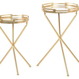 Set 2 Mesas Metal Espejo 40x40x70 30x30x60 Cm