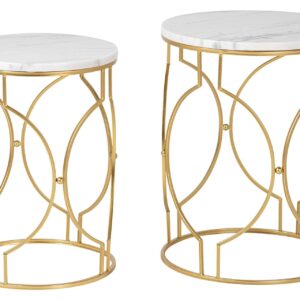 Set 2 Mesas Metal Marmol 43x43x55 38x38x50 Cm