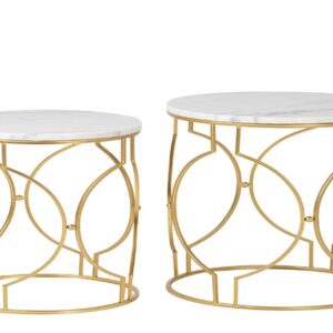 Set 2 Mesas Metal Marmol 60x60x41 50x50x38 Cm