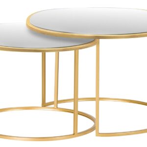 Set 2 Mesas Nido Metal Espejo 60x60x41 50x50x38 Cm
