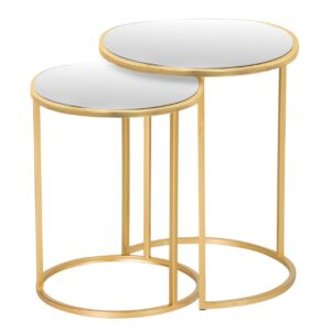 Set 2 Mesas Nido Metal Espejo 41x41x50 35x35x43 Cm