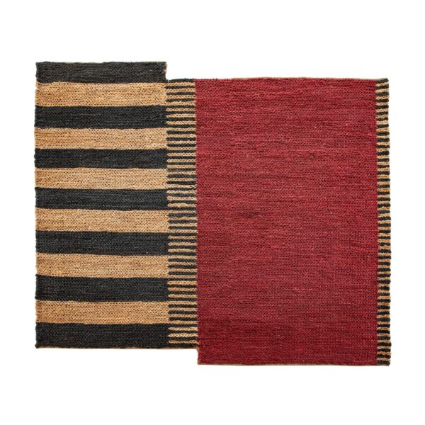 Alfombra 200x250 Yute Natural/Negro/Rojo