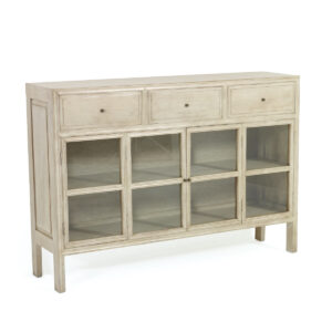 Aparador 160x40x110 Cristal/Madera Blanco velado