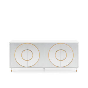 Aparador 180x45x80 DM Blanco/Lámina de Plata/Espejo/DM Dorado