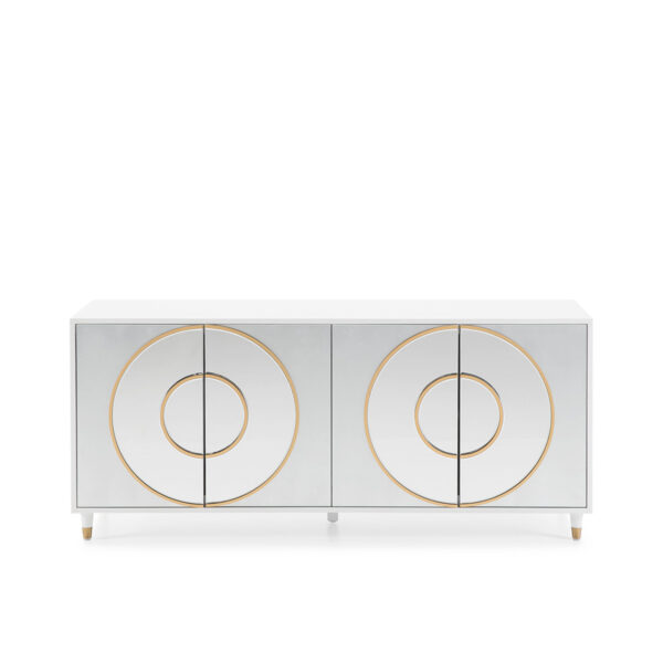 Aparador 180x45x80 DM Blanco/Lámina de Plata/Espejo/DM Dorado