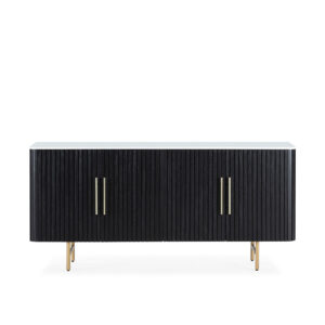 Aparador 180x45x84 Madera de Olmo/Marmol Reconstruido/Metal -- Negro/Blanco/Dorado