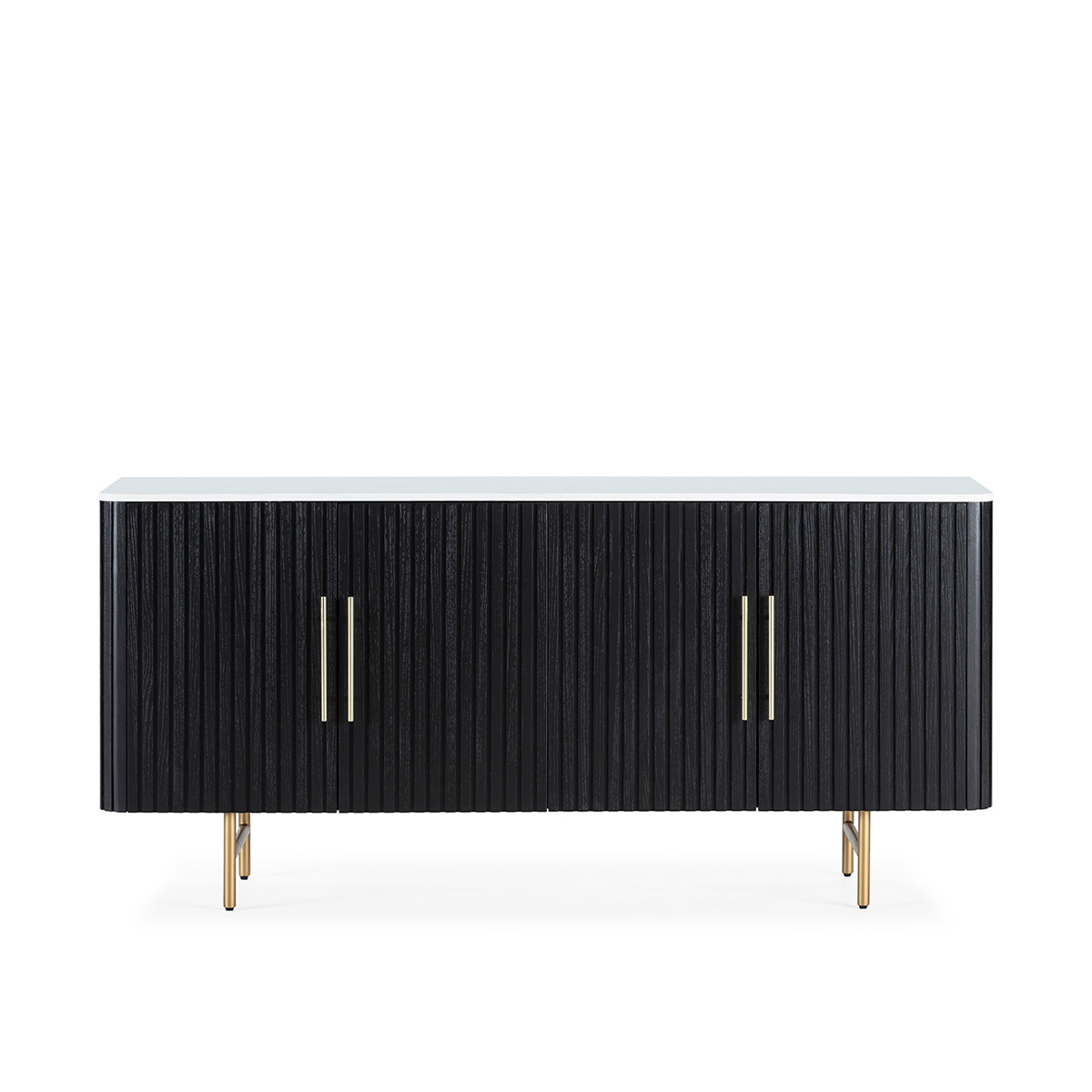Aparador 180x45x84 Madera de Olmo/Marmol Reconstruido/Metal -- Negro/Blanco/Dorado