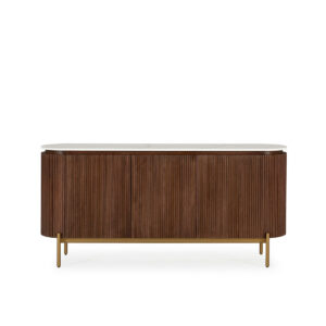 Aparador 180x45x85 Madera de Olmo/Marmol Reconstruido/Metal -- Natural/Blanco/Dorado