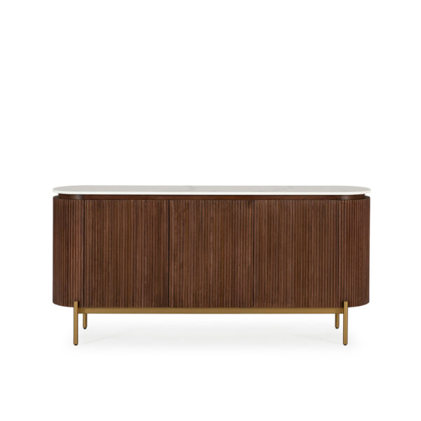 Aparador 180x45x85 Madera de Olmo/Marmol Reconstruido/Metal -- Natural/Blanco/Dorado