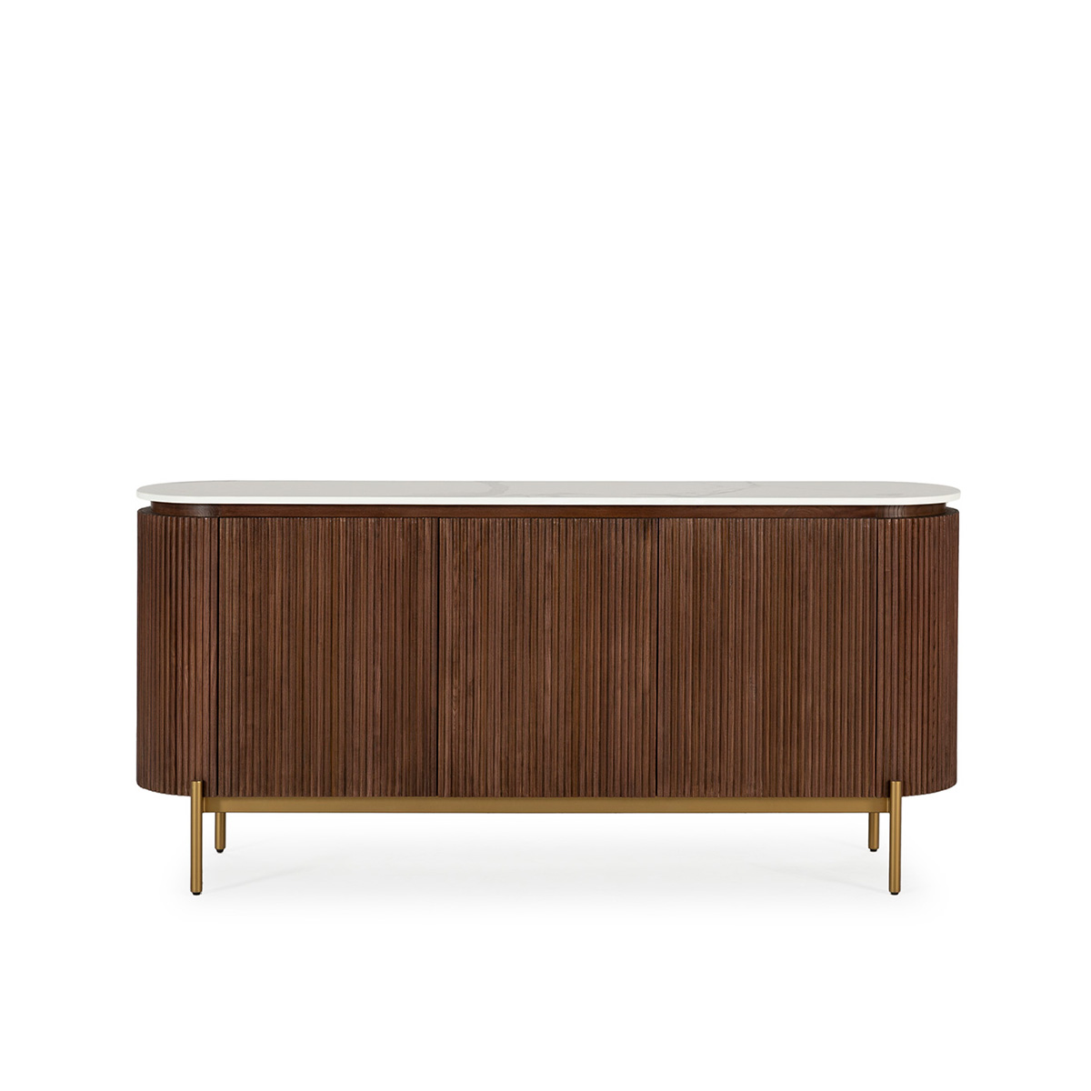 Aparador 180x45x85 Madera de Olmo/Marmol Reconstruido/Metal -- Natural/Blanco/Dorado