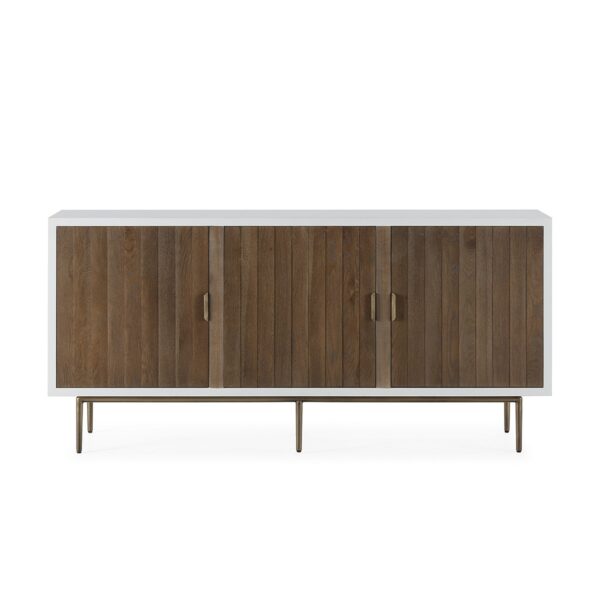 Aparador 180x45x85 Madera de Olmo/Metal -- Blanco/Natural/Dorado
