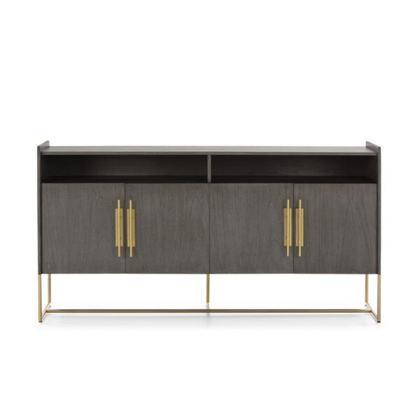 Aparador 180x46x94 Madera Gris/Metal Dorado