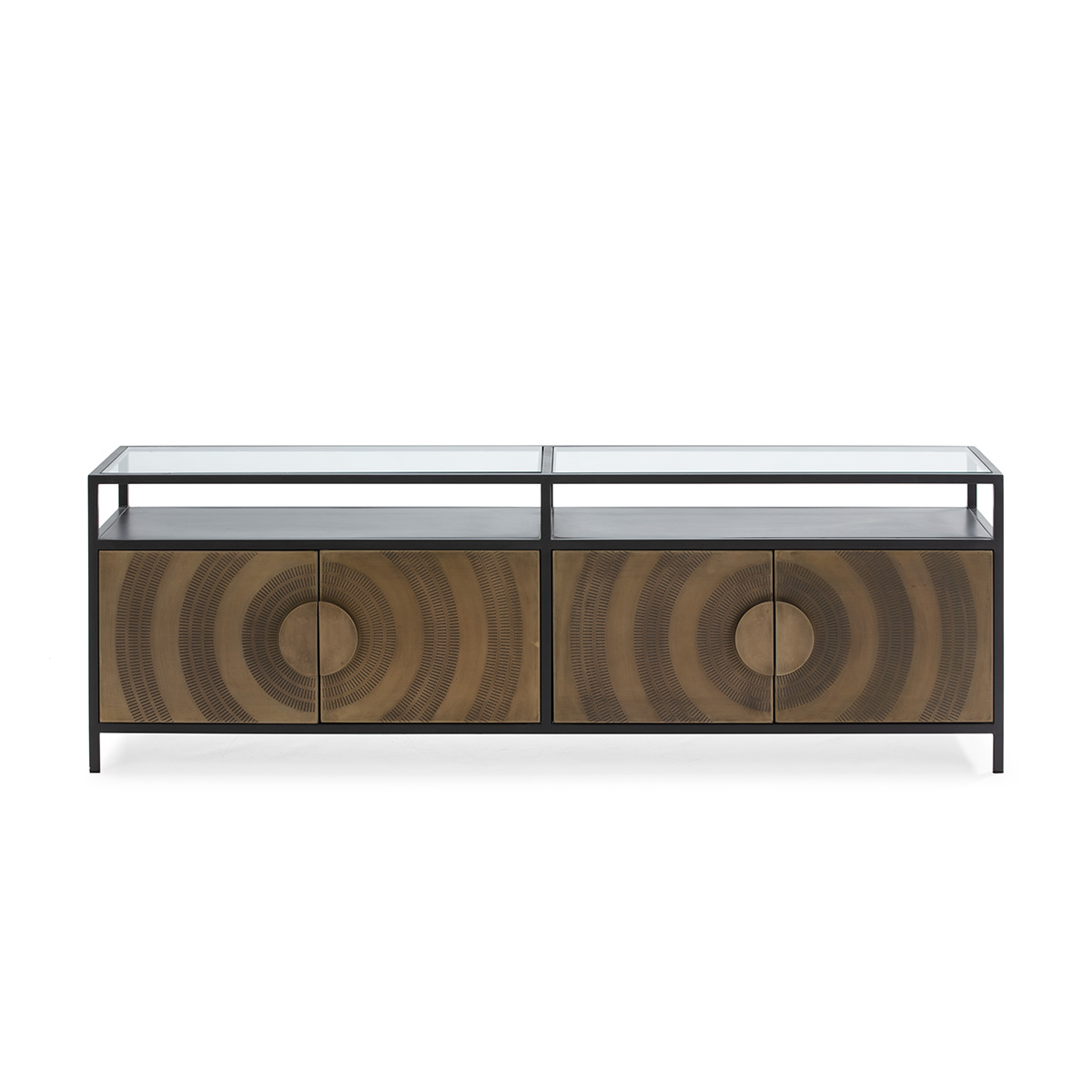 Aparador 183x43x61 Metal/Cristal Dorado/Negro