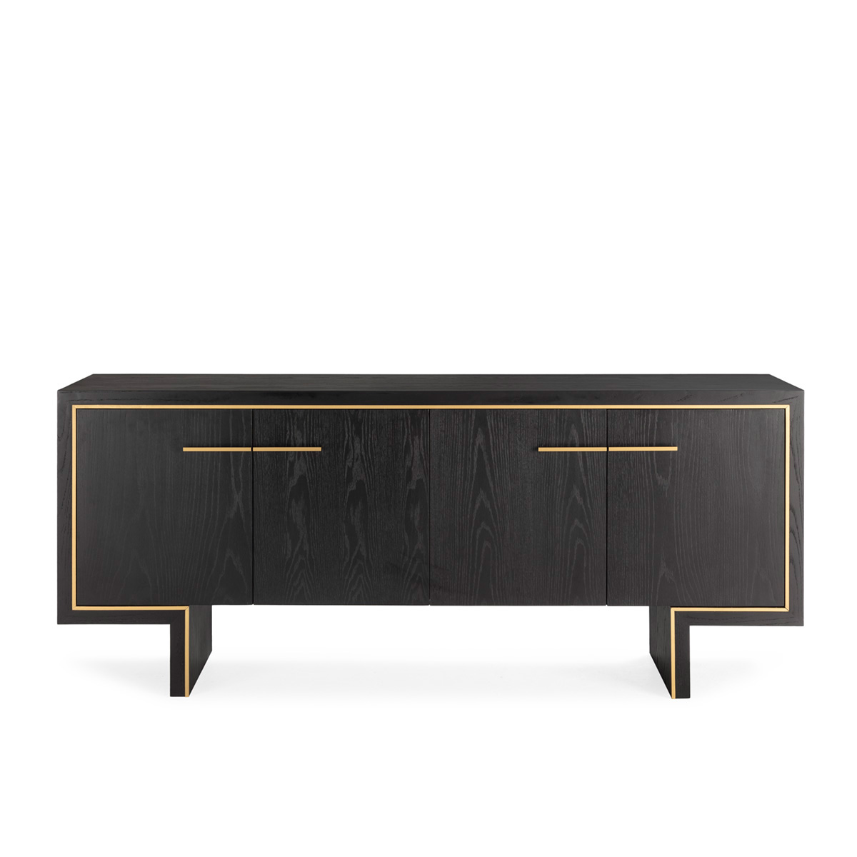 Aparador 198x45x85 Madera de Fresno/Chapado Fresno/Metal -- Negro/Dorado