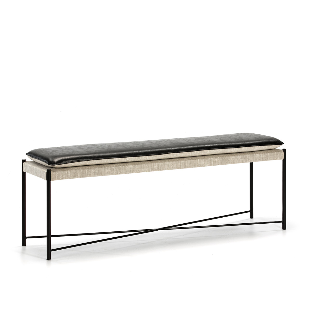 Banco 132x33x48 Metal Negro/Tela Gris/P.Piel Negro