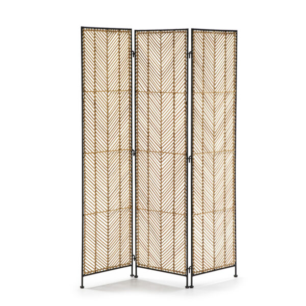 Biombo 140x2x178 Mimbre Natural/Metal Negro