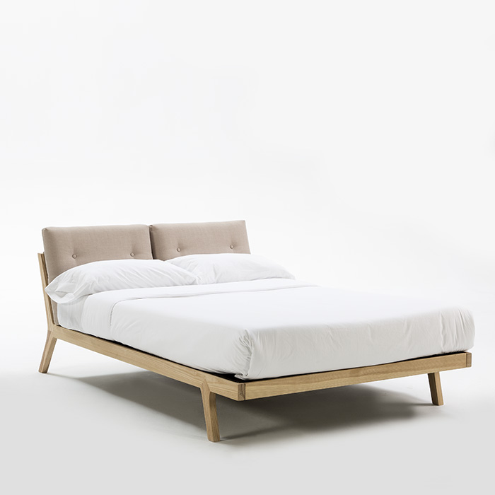 Cama 150x227x90 Madera Fresno/Tela Beige