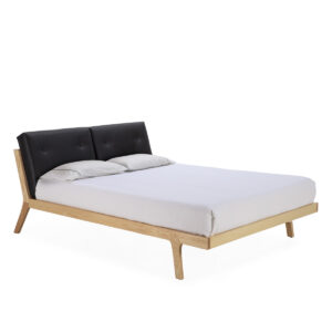 Cama 157x224x75 Madera Natural/P.Piel Negro