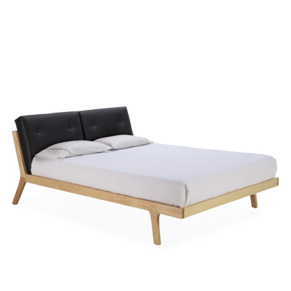 Cama 157x224x75 Madera Natural/P.Piel Negro