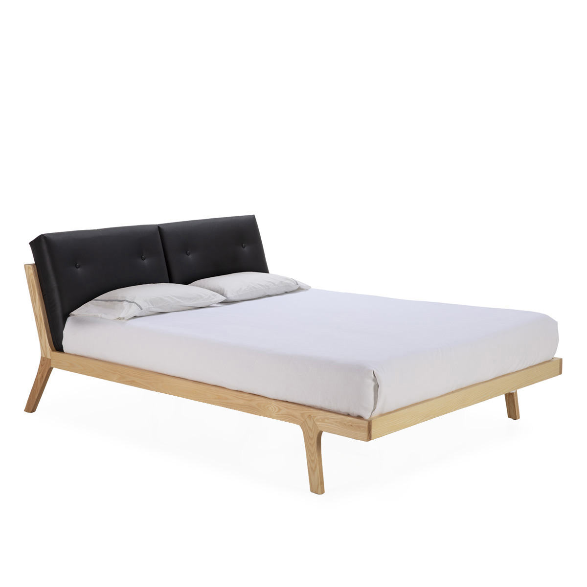 Cama 157x224x75 Madera Natural/P.Piel Negro