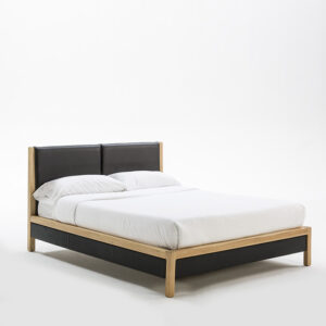 Cama 163x205x100 Madera Fresno/P.Piel Negro