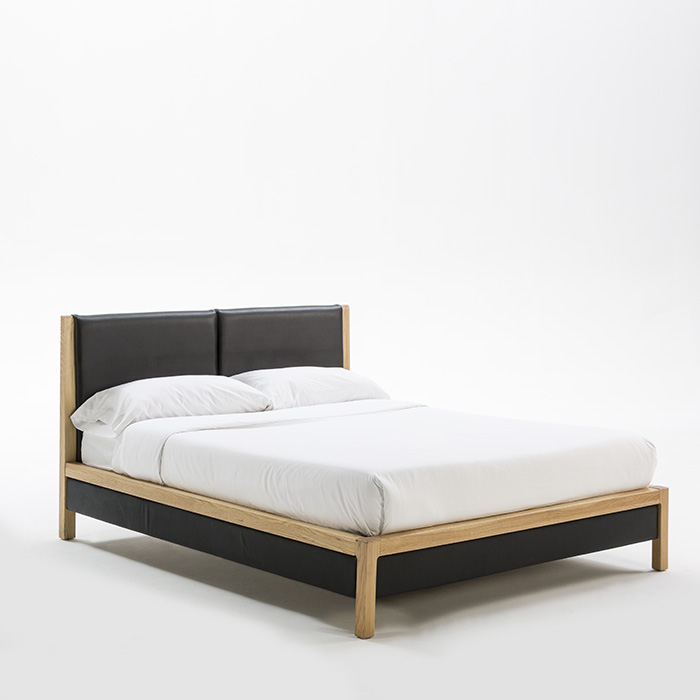 Cama 163x205x100 Madera Fresno/P.Piel Negro
