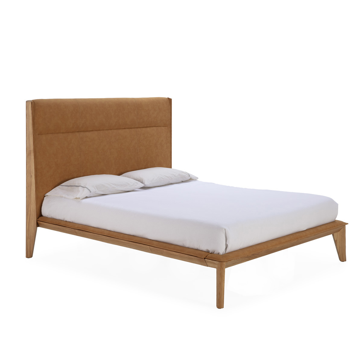 Cama 178x208x130 Madera Natural/P.Piel Camel