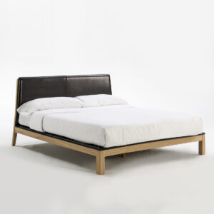 Cama 191x202x101 Madera de Fresno/P.Piel Natural/Negro