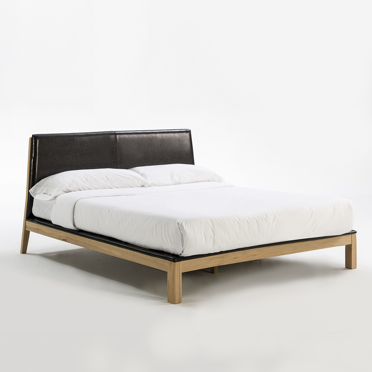 Cama 191x202x101 Madera de Fresno/P.Piel Natural/Negro
