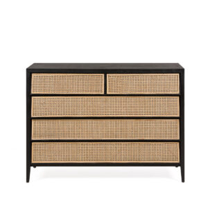 Cómoda 125x45x90 Madera de Cedro/Ratán -- Negro/Natural