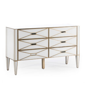 Cómoda 134x46x82 Espejo/Cristal Blanco/DM Dorado