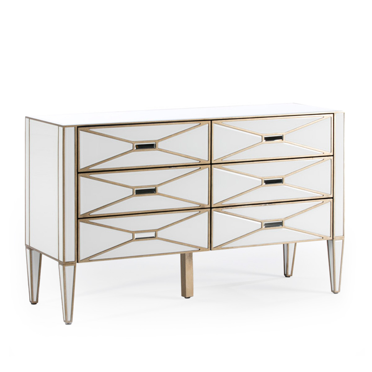 Cómoda 134x46x82 Espejo/Cristal Blanco/DM Dorado