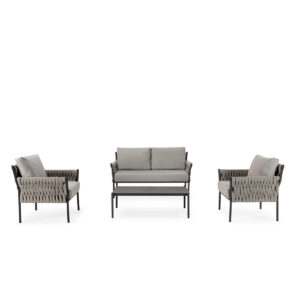 Conjunto Terraza 80x77x79/147x77x79/110x66x37 Cuerda Sintetica/Tela/Metal -- Gris Oscuro/Negro