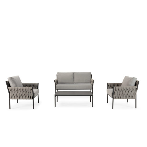 Conjunto Terraza 80x77x79/147x77x79/110x66x37 Cuerda Sintetica/Tela/Metal -- Gris Oscuro/Negro
