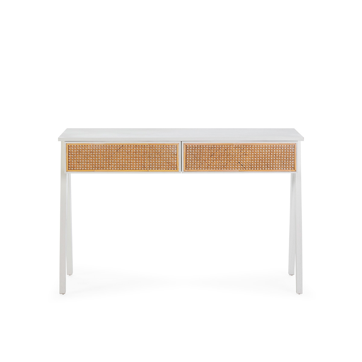 Consola 120x40x80 Madera de Cedro/Ratán Blanco/Natural