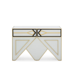 Consola 120x45x80 Cristal Blanco/Negro / Metal Dorado / DM Dorado/Negro
