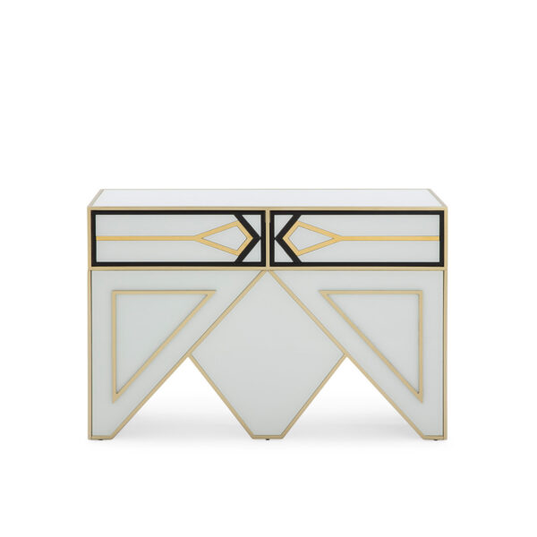 Consola 120x45x80 Cristal Blanco/Negro / Metal Dorado / DM Dorado/Negro