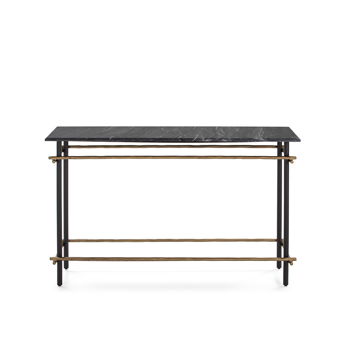 Consola 122x39x75 Mármol Negro/Hierro Dorado Antique/Negro
