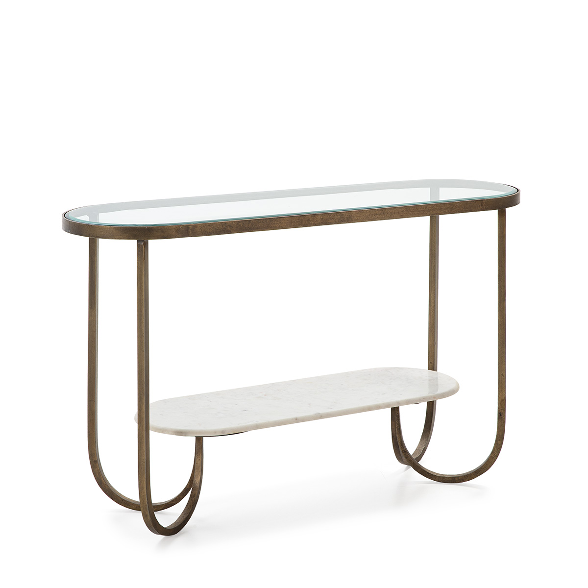 Consola 122x39x76 Cristal/Mármol Blanco/Metal Dorado