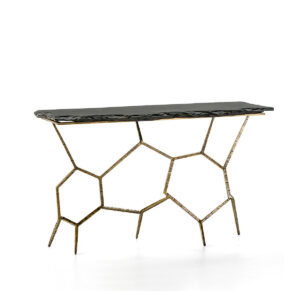 Consola 130x41x77 Piedra Negro/Hierro Forjado Dorado