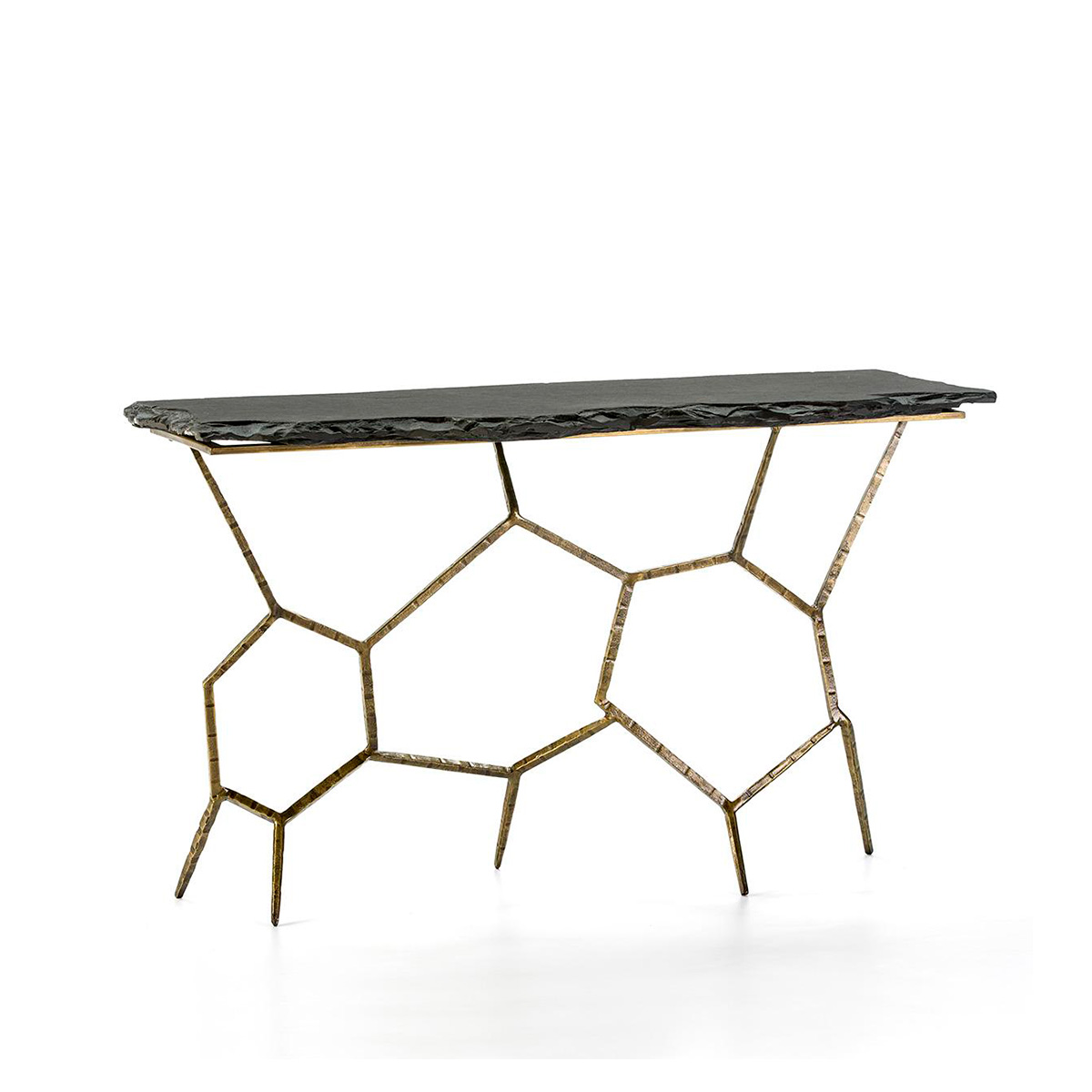 Consola 130x41x77 Piedra Negro/Hierro Forjado Dorado