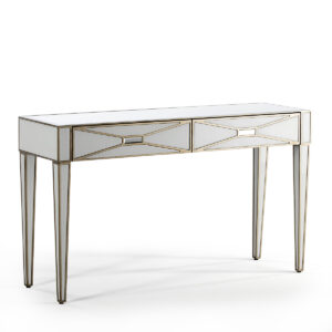 Consola 133x40x78 Espejo/Cristal Blanco/DM Dorado