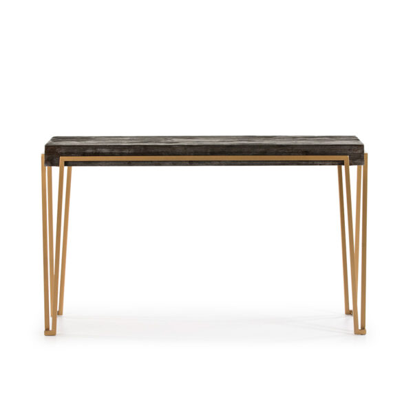 Consola 140x45x82 Madera Natural Oscuro/Metal Dorado