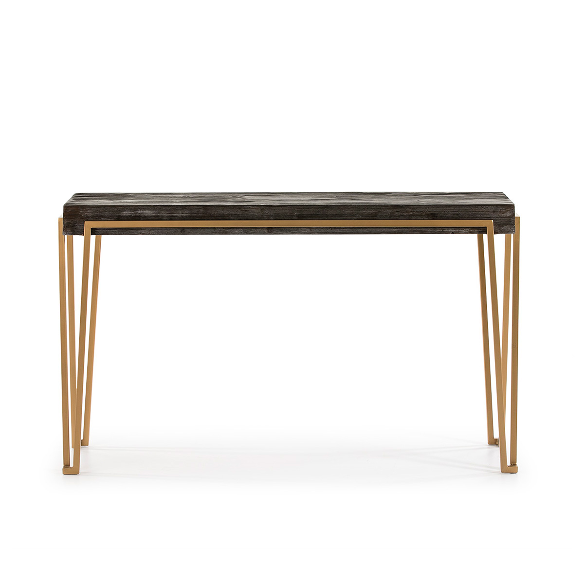 Consola 140x45x82 Madera Natural Oscuro/Metal Dorado